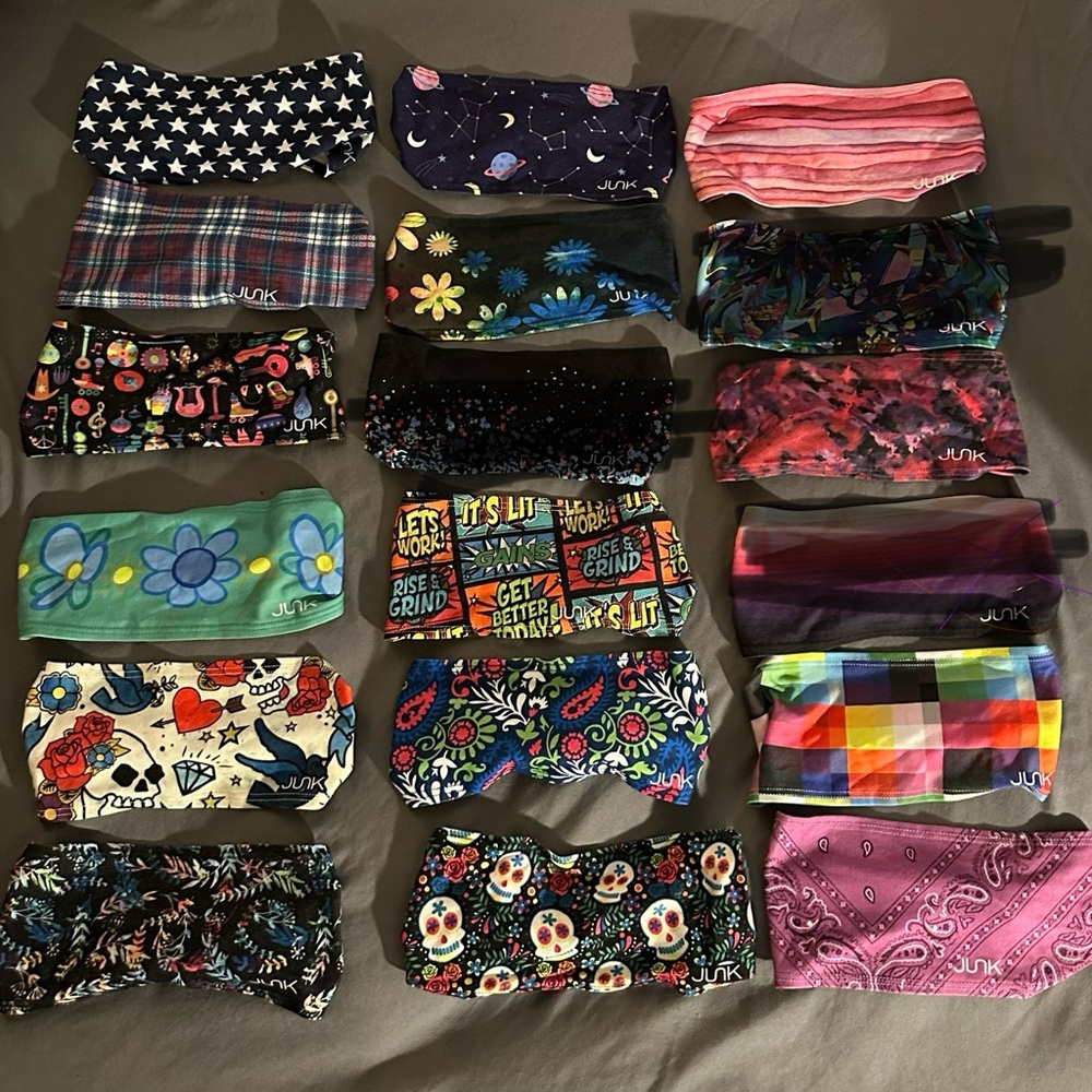 15 Junk brand headbands (3 blacked out not available)